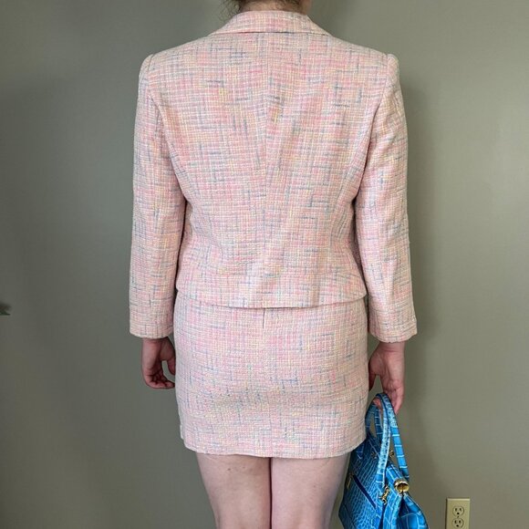Y2K pink tweed skirt suit Set - Picture 2 of 10